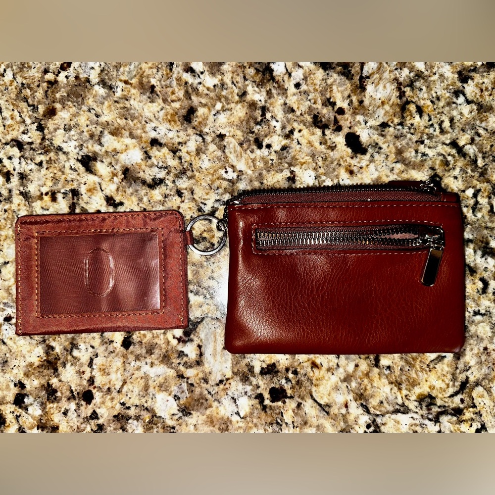 Excellent condition brown faux leather wallet & detachable nylon card holder